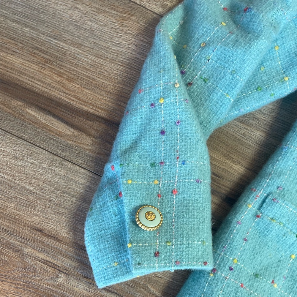 vintage Lilly Pulitzer blazer light-blue turquoise wool jacket, fleck pattern - Picture 4 of 13